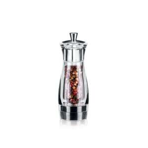VIRGO pepper mill, 14 cm, clear acrylic and stainless steel, adjustable grind, peppercorns visible - Storage & organization