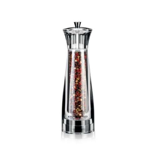 VIRGO 16 cm pepper grinder, clear acrylic and stainless steel, adjustable grind, fresh pepper