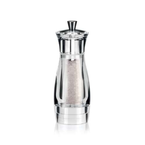 VIRGO salt grinder, 14 cm, clear acrylic, stainless steel, adjustable grind, salt mill