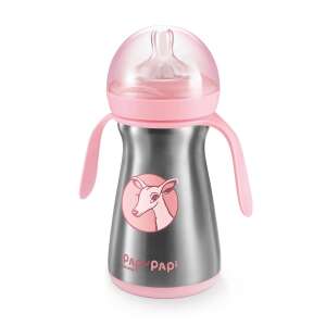 PAPU PAPI insulated baby bottle, 200 ml, pink, with deer design - Baby Bottle