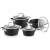TESCOMA PRESIDENT Stone 8 részes edénykészlet, fekete, tapadásmentes, rozsdamentes acél, üveg fedőkkel