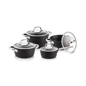 Set de vase TESCOMA PRESIDENT Stone, 8 piese, negru, antiaderent, oțel inoxidabil, capace din sticlă - Veselă