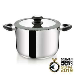 Stainless steel pot with glass lid, 24 cm diameter, 7 liter capacity, SmartCOVER technology - Clay pot