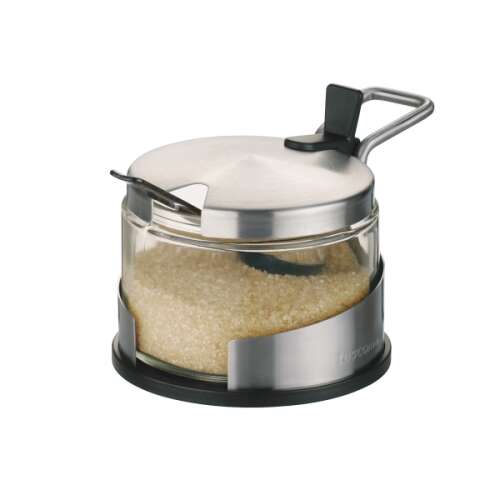 CLUB Cukor- és reszelt sajt tartó, sugar dispenser with stainless steel lid and base, glass jar, black handle