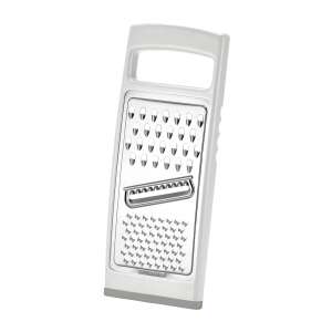 HANDY combined grater, stainless steel, white plastic handle, for cheese, vegetables, and other foods - Flat file