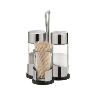 CLUB Salt, Pepper and Toothpick Holder Set, stainless steel, glass, 3 pieces - Tescoma
