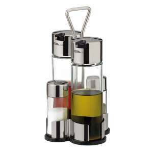 Sada CLUB na olej, ocot, soľ a korenie, nerezová oceľ, sklo, 4 diely - Skladovanie a organizovanie