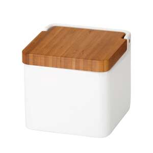 Weißer Keramik-Lebensmittelbehälter mit Bambusdeckel, perfekt zum Aufbewahren von Mehl, Zucker, Salz, Semmelbröseln, Tee und mehr - Aufbewahrungsboxen für Lebensmittel