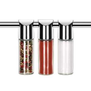 MONTI Spice Rack Set, 3 piece, chrome, glass jars, for salt, pepper, and paprika - Tescoma