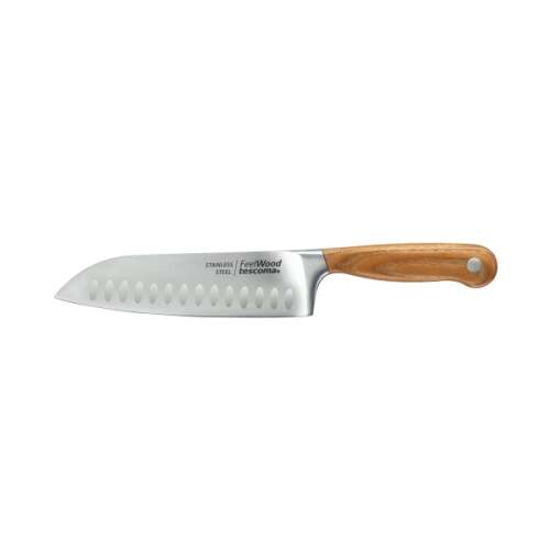 Cutit Santoku Feelwood, 17 cm, din oțel inoxidabil, cu mâner din lemn