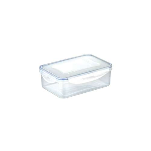 FRESHBOX téglalap alakú ételtároló doboz, 1,0 l, átlátszó műanyag, légmentesen záródó fedő, kék tömítés - Ételtároló