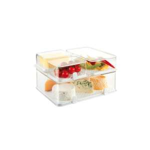 PURITY refrigerator storage box, 22x14 cm, clear plastic, stackable, with lid, for cheese, vegetables, fruits, and other food - Food storage container