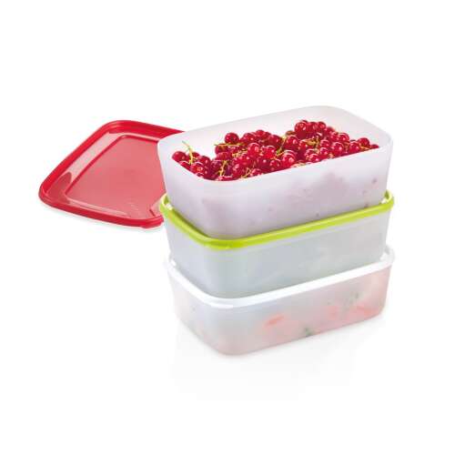 PURITY 1.5 liter freezer containers, set of 3, with red, green and white lids