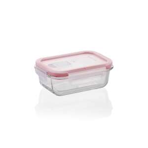 FRESHBOX Glass Rectangular Food Storage Container, 0.4 l, Pink Lid - Tescoma