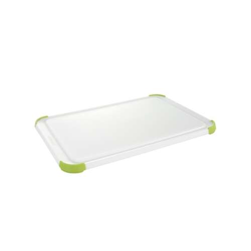 PRECIOSO cutting board, 30 x 20 cm, white with green edges, anti-bacterial, dishwasher safe