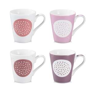 Set von 4 myCOFFEE Bechern mit einem einzigartigen gepunkteten Design in Rosa, Lila und Weiß. - Tassen