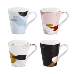 Set of 4 myCOFFEE Mugs, Moon design, abstract pattern, white porcelain, gold rim - Mug