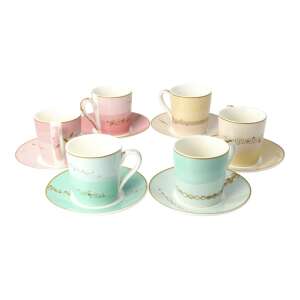 myCOFFEE Romance espresso cups and saucers set of 6, featuring a delicate floral design and gold accents - Tescoma
