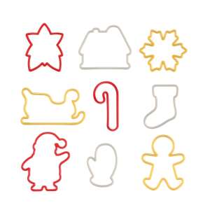 Tescoma DELÍCIA Christmas cookie cutters, set of 9, featuring shapes like a star, house, snowflake, sleigh, candy cane, stocking, Santa Claus, mitten, and gingerbread man - Tescoma Cookie cutter