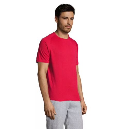 SPORTY MEN ffi T-Shirt, piros raglán ujjú, sportos szabás, oldalnézet, légáteresztő poliészter, SOL'S SPORTY - Férfiaknak