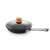 UNICOVER 32 cm glass lid on a black frying pan with a stainless steel handle