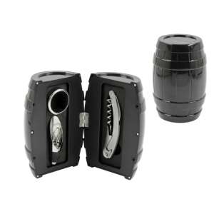 Bornyitó szett hordó formájú tokban, tartalmaz dugóhúzót, palacknyitót és dugót - Báreszköz