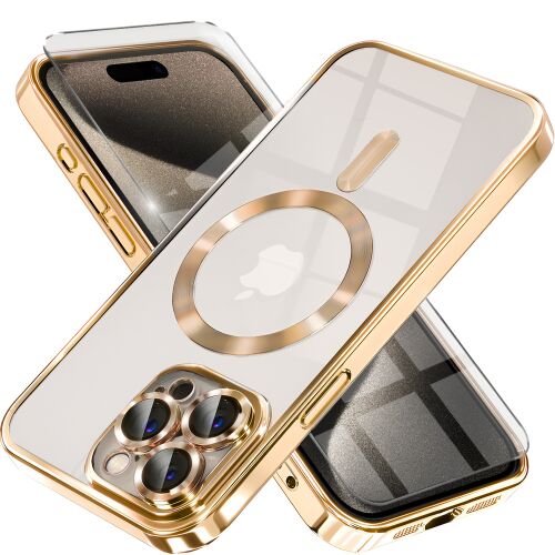 iPhone 15 Pro Max tok, Electro MagSafe, arany + képernyővédő fólia