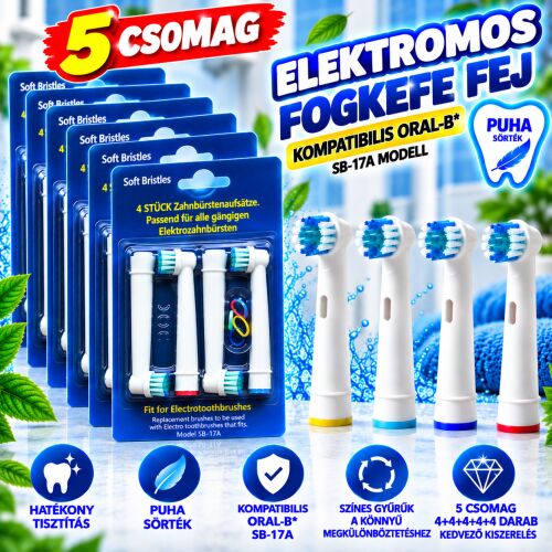 20 darab SB-17A ORAL-B kompatibilis utángyártott Soft Fogkefe Cserefej, családi csomag 180698423 - Elektromos fogkefe