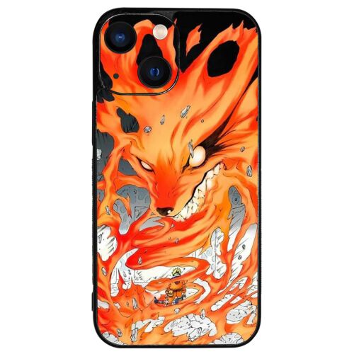 Naruto Démon Róka iPhone 13 Mini tok fekete kerettel, élénk Kurama grafikával - Telefontok