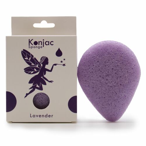 Levendulás Konjac Szivacs levendula arctisztító szivacs a Konjac Sponge márkájú csomagolása mellett - Szépség és egészség
