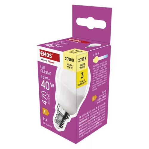 LED izzó Classic Mini Globe / E14 / 4,2 W (40 W) / 470 lm / Meleg fehér 180898001 - Otthon és kert