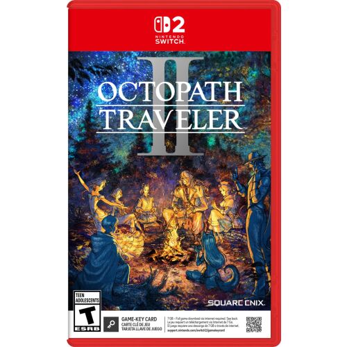 Octopath Traveler II Nintendo Switch játéktok, több karaktert ábrázolva tábortűz körül egy erdőben, jól látható játékcímmel. - Konzol játék