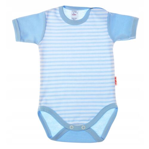 KLEKLE kék-fehér csíkos rövid ujjú bébi body 100% pamutból, 74-es méret, patentos záródással - Gyerek body
