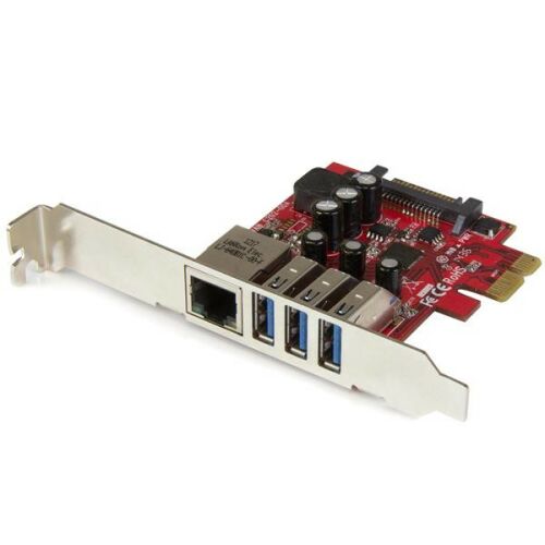 StarTech.com PEXUSB3S3GE, Belső, Vezetékes, PCI Express, Ethernet, 5000 Mbit/s, Fémes, Vörös 180987645 - PCI hálózati kártya