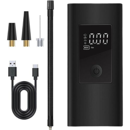 Akkumulátoros digitális mini kompresszor 80 W USB-C töltőkábellel és fúvóka adapterekkel gumikhoz és felfújható eszközökhöz 