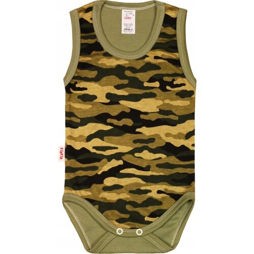 KLEKLE ujjatlan baba body khaki terepmintával, 98-as méret, 100% pamut - Gyerek body