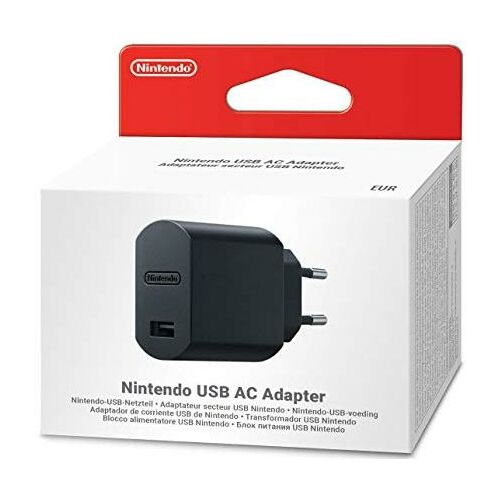 Hivatalos Nintendo SNES Classic Mini USB hálózati adapter (EU) eredeti kiskereskedelmi csomagolásban, fekete tápegység USB porttal és EU dugóval, fehér háttér előtt - Játékkonzol kiegészítő