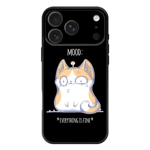 Fekete iPhone 17 Pro Max / 18 Pro Max MagSafe telefontok, rajzolt macskával és a felirattal: "MOOD: *EVERYTHING IS FINE*" - Műszaki cikk és elektronika