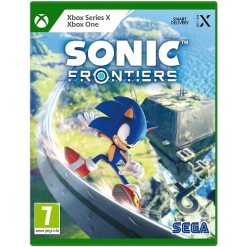 Sonic Frontiers Xbox Series X játék borító, amin Sonic, a sön egy futurisztikus tájon száguldozik, Xbox One-nal kompatibilis, PEGI 7 besorolás - Konzol játék