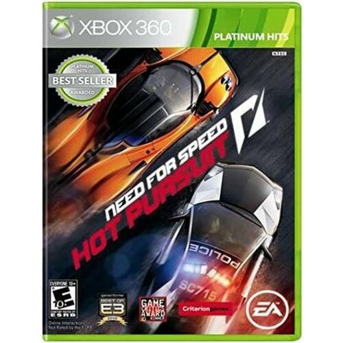 Need for Speed: Hot Pursuit Platinum Hits Xbox 360 játéktok, narancssárga versenyautóval és rendőrautóval egy nagy sebességű üldözésben - Konzol játék