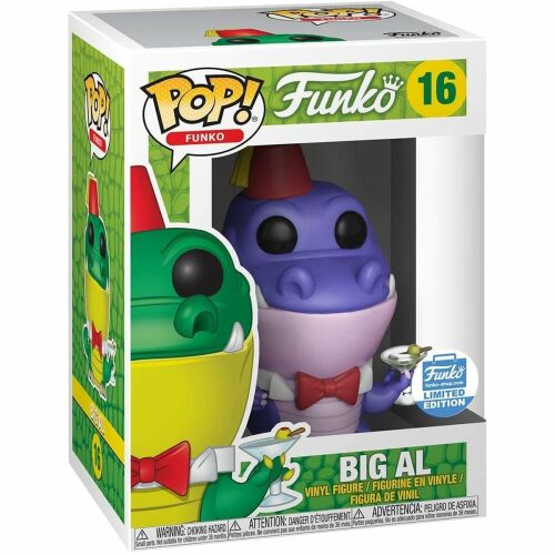 Funko POP! Spastik Plastik Big Al vinyl figura eredeti ablakos dobozban, lila karakter piros fezzel és csokornyakkendővel, martini pohárral a kezében, limitált kiadású gyűjthető darab. 