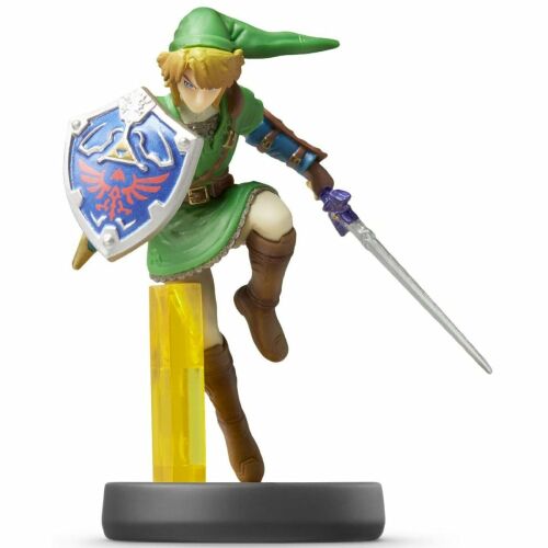 Nintendo Amiibo Super Smash Bros. Collection Link figura, dinamikus pózban pajzzsal és karddal, fehér háttér előtt - Nintendo
