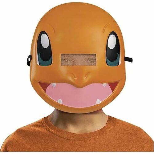 Disguise Pokémon Charmander maszk gyerekeknek, elölnézet, gyermeken viselve, az narancssárga tűz típusú Pokémon karaktert ábrázolva nagy szemekkel és nyitott szájjal. Ideális Halloweenre, cosplayre és jelmezbálba. - Jelmez gyerekeknek