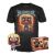Funko POP & Tee Deadpool Metallic Heavy Metal XL szett fekete pólóval, amelyen Deadpool rock sztár grafika látható, és metálfényű Deadpool bakelit figura gitárral, fehér háttéren, a termék csomagolása mellett.