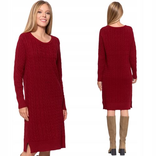 Egyszerű női pulóverruha kábelkötéssel, viszkózból, MORAJ, L/XL, piros 181156709 - Női ruha