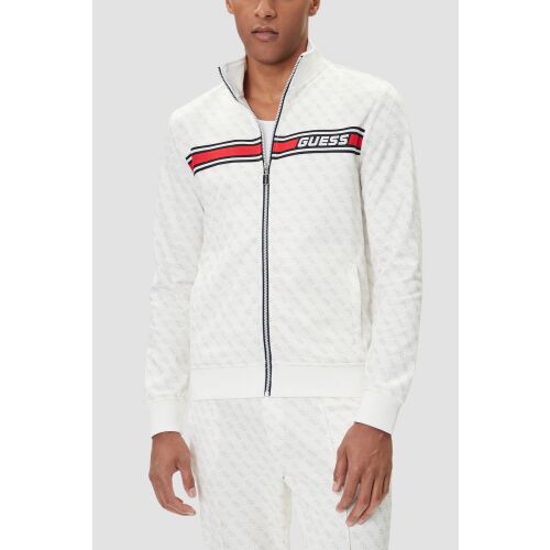 GUESS Fehér férfi cipzáras monogramos pulóver Korbin M 181162180 - Férfi melegítő