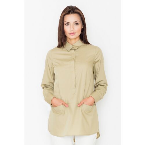FIGL KOSZULA M493 Női hosszú ing zsebekkel - bézs ing M493 XL méret 181162229 - Női blúz és ing