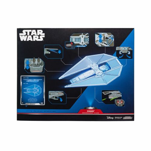 A Star Wars Micro Galaxy Squad Deluxe Vehicle TIE Reaper Attack Lander csomagolsnak htoldala, amely a termk jellemzit s a mellkelt figurkat mutatja be 