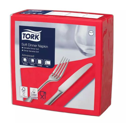 Tork szalvéta Soft Dinner 3r., 39X39, PIROS, 100db/csg, 12csg/karton 181235547 - Háztartási papírtermék