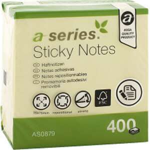 Jegyzettömb öntapadó 75x75mm 400lap  a-series sárga 73680650 - A-series